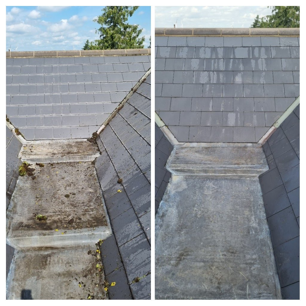 Blocked gutter requiring cleaning